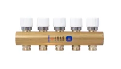 Sběrač - osazený uzavíracími ventily - 5/4"xEK; 5cestný; mosaz