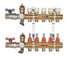 Sestava rozdělovač/sběrač - pro podlahové vytápění - skříň P-KLASIK 3 - 1"xEK; 8cestný; mosaz