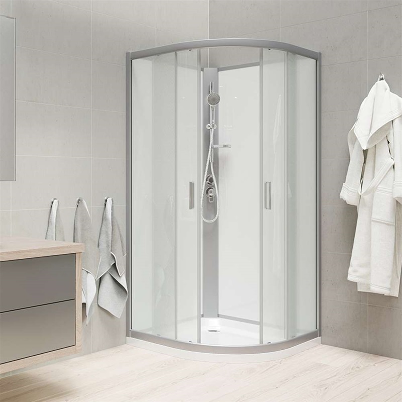 Sprchový box, R550, 80x80x204 cm, satin ALU, sklo Point, záda bílá, SMC vanička, bez stříšky