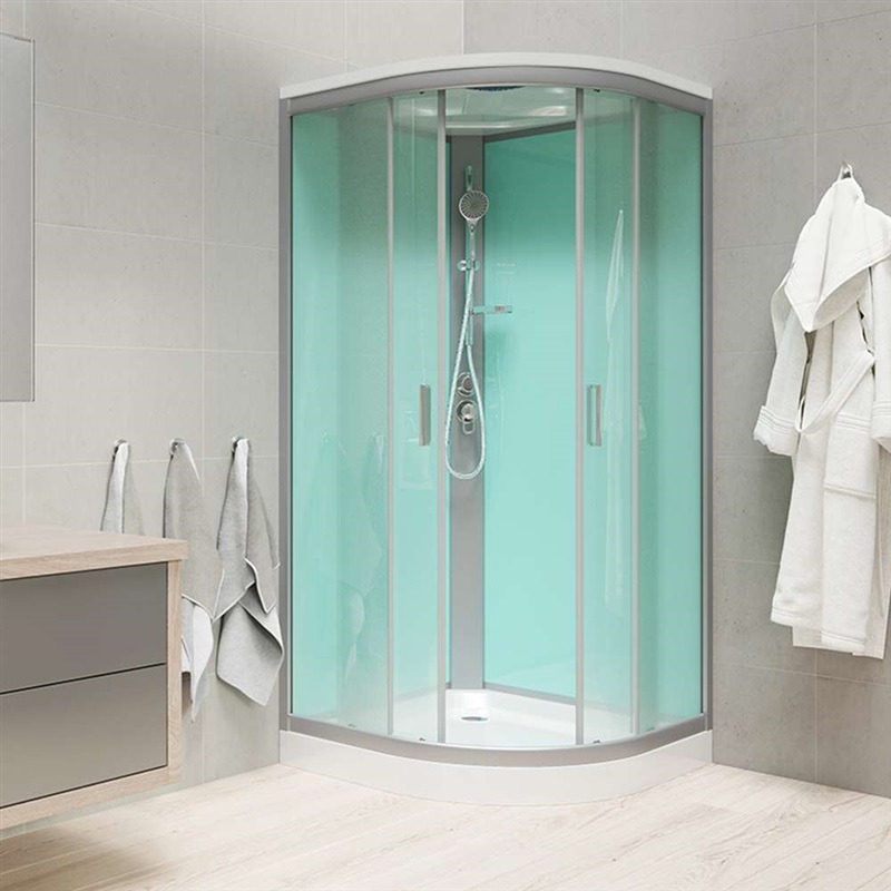 Sprchový box, R550, 90x90x221 cm, profily satin ALU, sklo Point, SMC vanička, se stříškou, komplet
