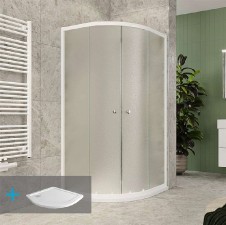 Sprchový set: Kora Lite CK35121Z R550, 90x90x185cm, bílý ALU,Grape vč. SMC vaničky nízké, bílá vč.