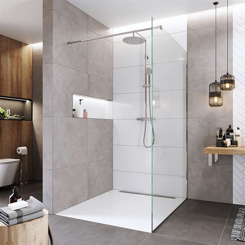 Novea sprchová stěna Walk in 80 x 200 cm, sklo 8mm, lišta ke stěně, 1 upevňovací rameno, EASY CLEAN