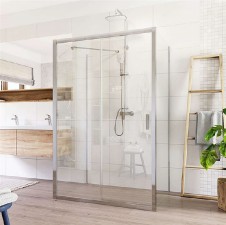 Lima sprchový kout, 90x110x90x190 cm, pev.díl x zasunovací dveře x pev.díl, chrom ALU, čiré