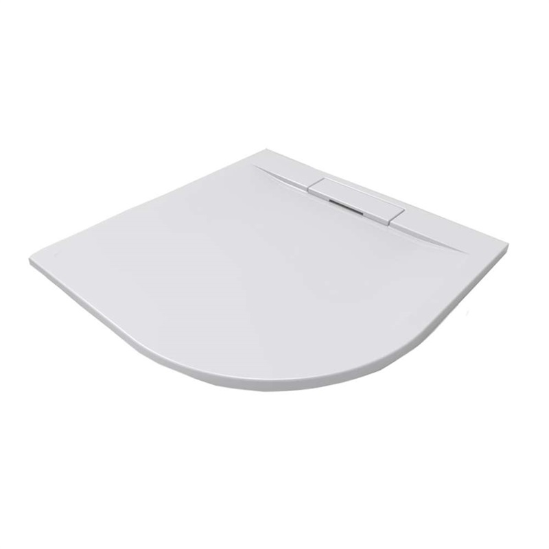 Sprchová vanička, hran. kryt sif., čtvrtkruh, 90x90x3 cm, litý mramor, vč. sifonu, bílá, bez nožiček