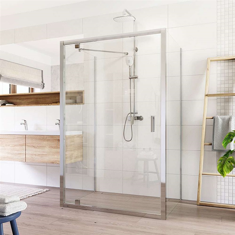 Lima sprchový kout, 90x80x90x190 cm, pev. díl x piv. dveře x pev. díl, chrom ALU, sklo čiré 6 mm