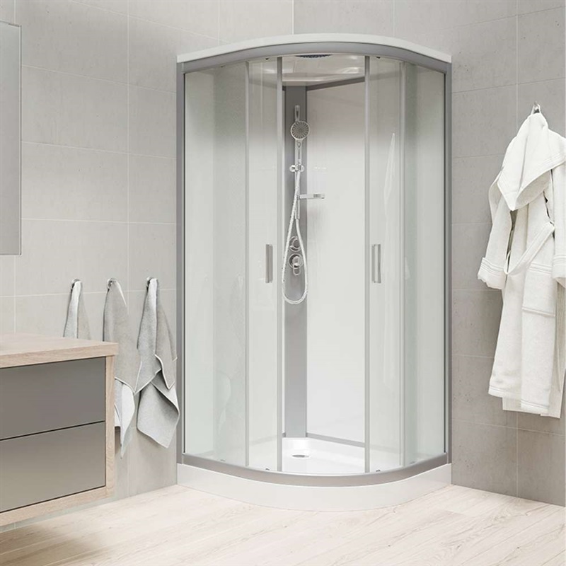 Sprchový box, R550, 90x90x221 cm, profily satin ALU, sklo Point, záda bílá, SMC vanička, se stříškou