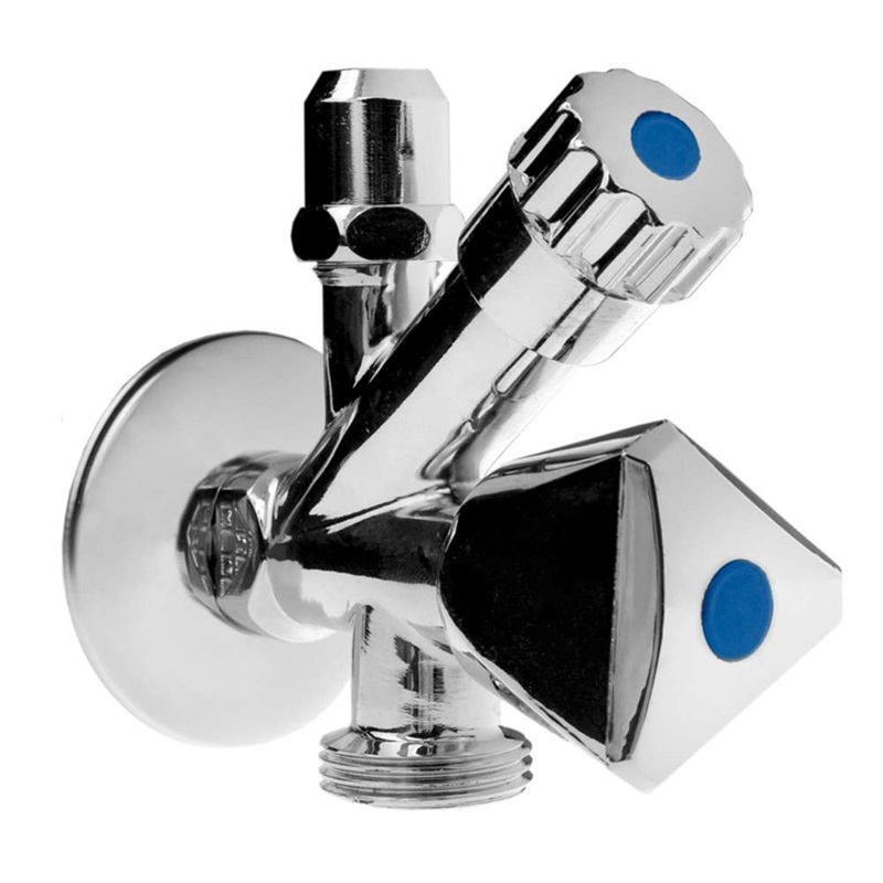 Rohový ventil 1/2"x3/8"x3/4" pro pračku a WC, se zpětnou klapkou a růžicí