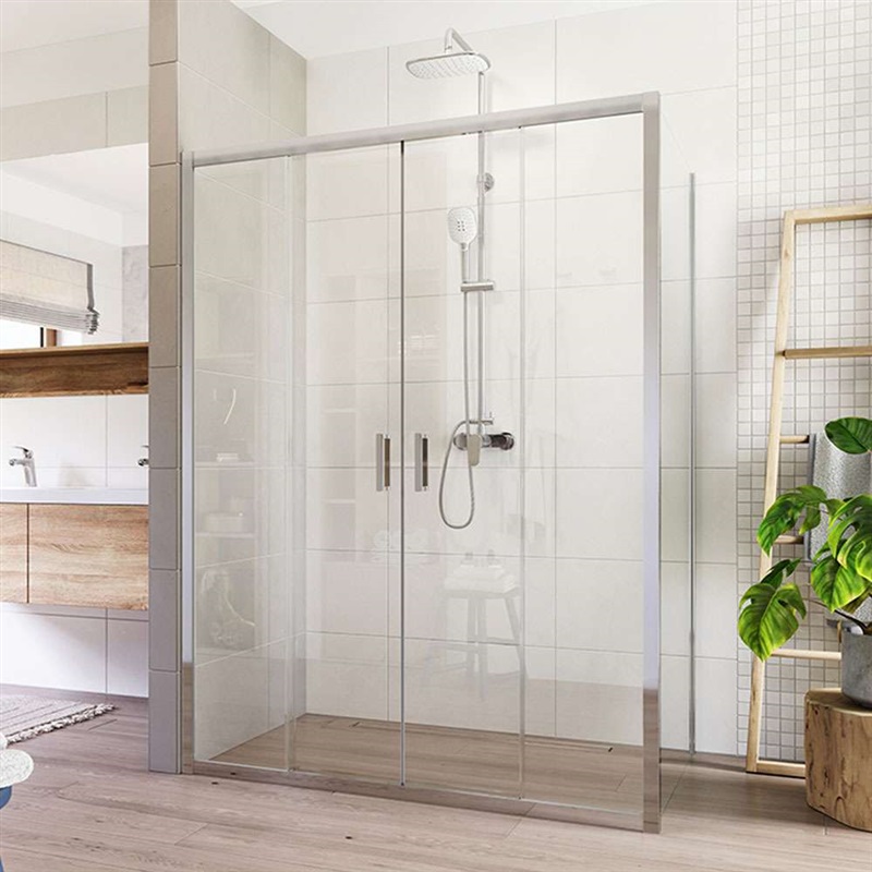 Lima sprchový kout, 150x90x190 cm, 4D zasunovací dveře a pevný díl, L/P, chrom ALU, sklo Čiré