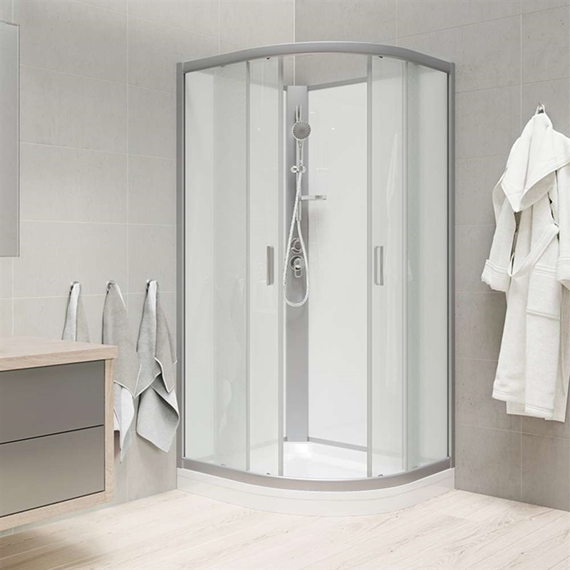 Sprchový box, R550, 100x100x203 cm, satin ALU, sklo Point, záda bílá, litá vanička, bez stříšky