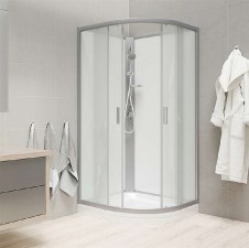 Sprchový box, R550, 100x100x203 cm, satin ALU, sklo Point, záda bílá, litá vanička, bez stříšky