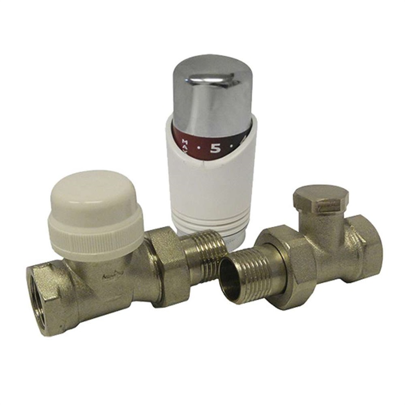 Set termostatický, přímý 1/2" (term. ventil, uzav. šroubení, hlavice)