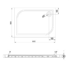 Sprchová vanička, obdélník, 90x80x3 cm, litý mramor, bílá,    bez nožiček, gelcoat