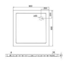 Sprchová vanička, čtverec. 90x90x4 cm, SMC , bílá, bez nožiček, vč. sifonu pr. 90 mm