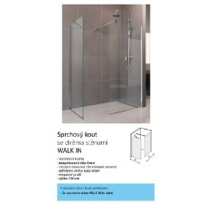 Novea sprchová stěna Walk in 70 x 200 cm, sklo 8mm, lišta ke stěně, 1 upevňovací rameno, EASY CLEAN