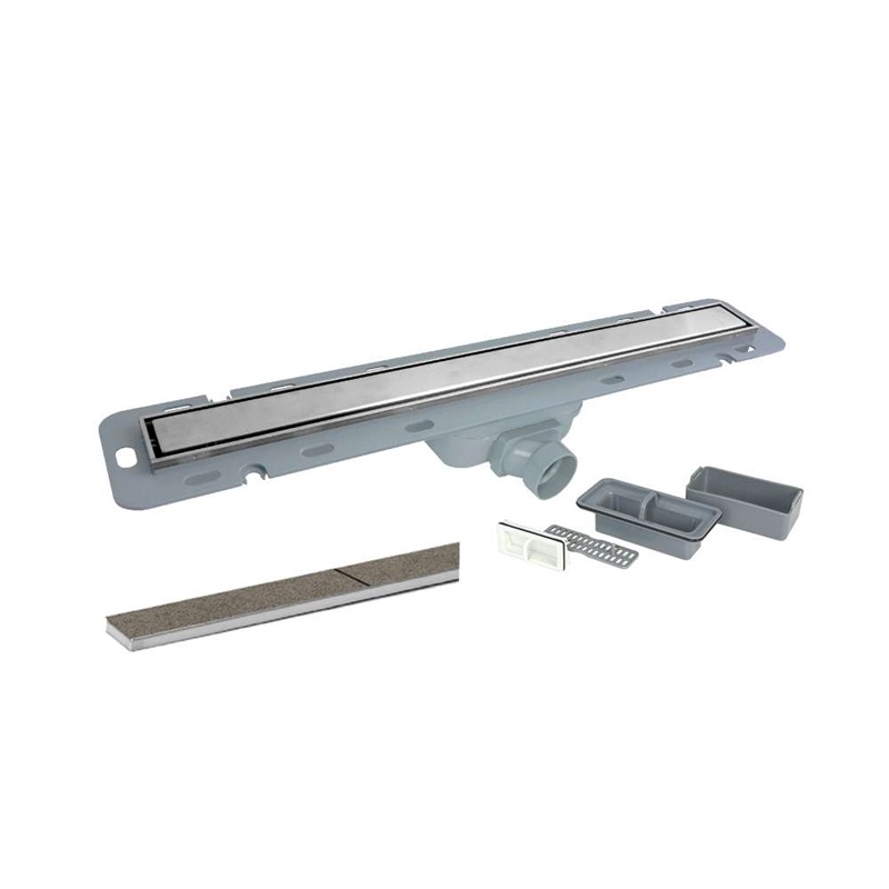 Odtokový žlab 80x6,5 cm, vč. nerez roštu a sifonu se suchou uzávěrou, plastový