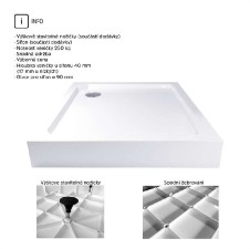 Sprchová vanička, čtverec, 90x90x14 cm, SMC, bílá, včetně nožiček a sifonu pr. 90 mm