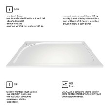 Sprchová vanička, obl. kryt sifonu, obdélník, 120x90x3cm, litý mramor, vč. sifonu, bílá, bez nožiček