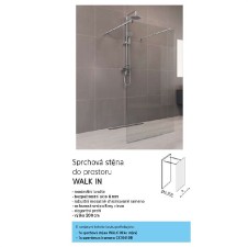 Novea sprchová stěna Walk in 110 x 200 cm, sklo 8mm, lišta ke stěně, 1 upevňovací rameno. EASY CLEAN