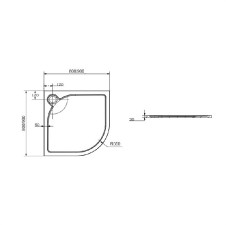 Sprchová vanička, obl. kryt sifonu, čtvrtkruh, 90x90x3cm, litý mramor, vč. sifonu, bílá, bez nožiček