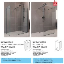 Novea sprchová stěna Walk in Black 140 x 200 cm, sklo 8mm, lišta ke stěně, 1 upevňovací rameno. EASY
