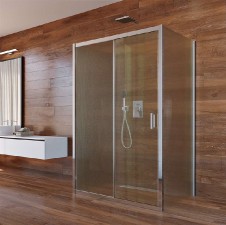 Lima sprchový kout, 90x100x90x190 cm, pev.díl x zasunovací dveře x pev.díl, chrom ALU, Point